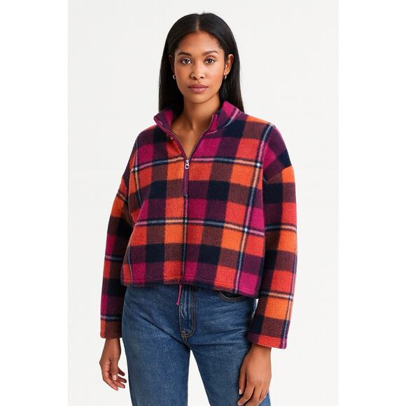 American Eagle AE Plaid Sherpa Pullover Size Medium Quarter Zip - Picture 1 of 6
